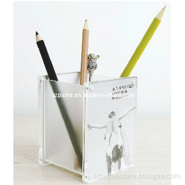 Lucite Pencil Box with Photo Frame on Both Sides